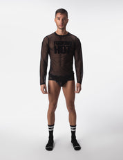 Barcode Berlin Mesh F*cking Hot Long Sleeve Made in Portugal. Party wear. gay man underwear party. Fetish wear. Black Gym workout gear