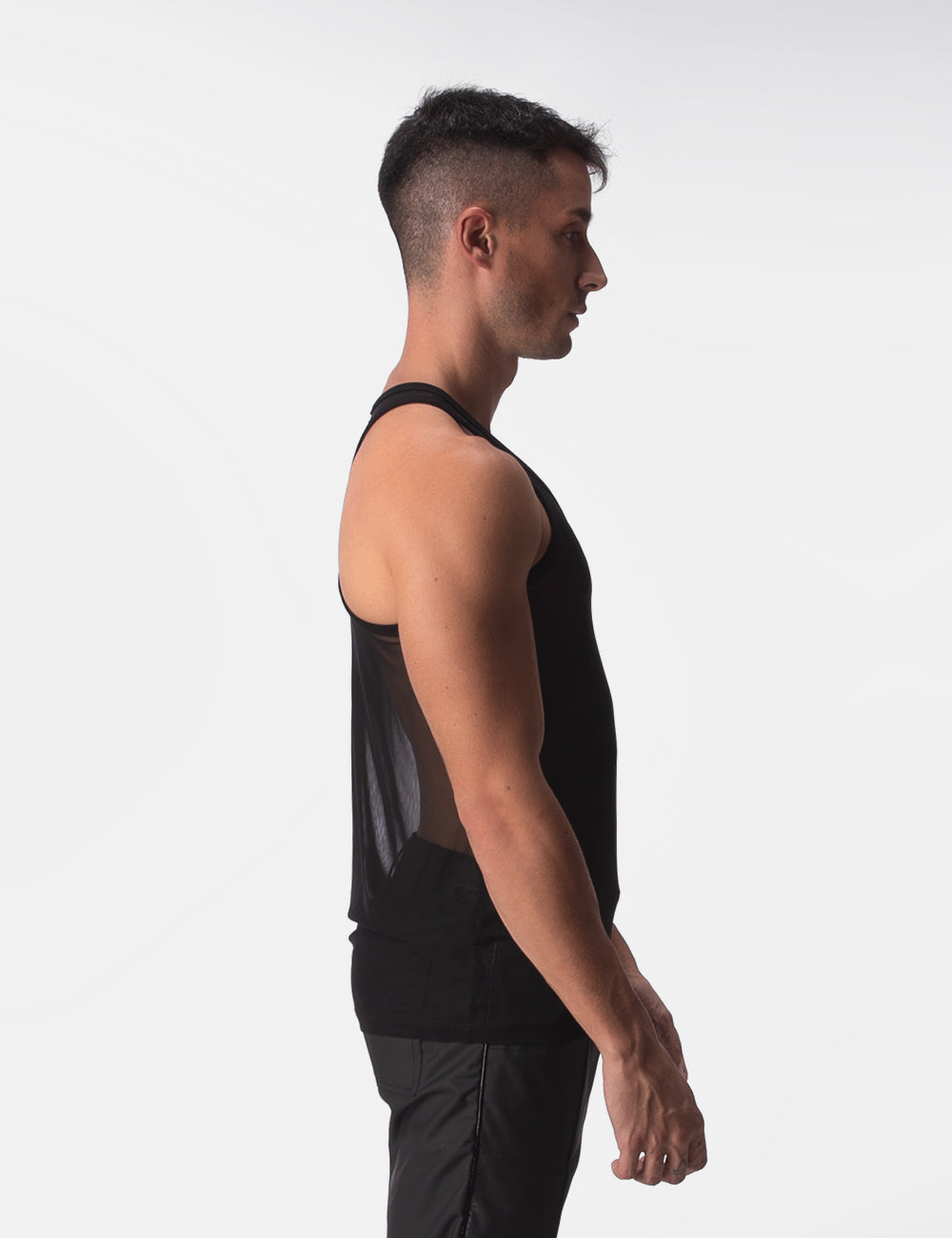 Barcode Berlin Mesh Tank Top Obak. Made in Portugal. Party wear. gay man underwear party. Fetish wear. Black Gym workout gear