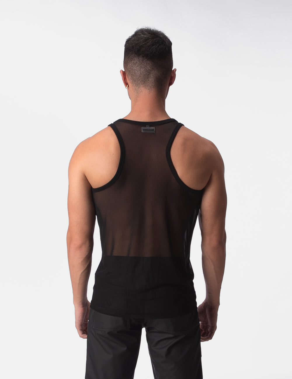 Barcode Berlin Mesh Tank Top Obak. Made in Portugal. Party wear. gay man underwear party. Fetish wear. Black Gym workout gear