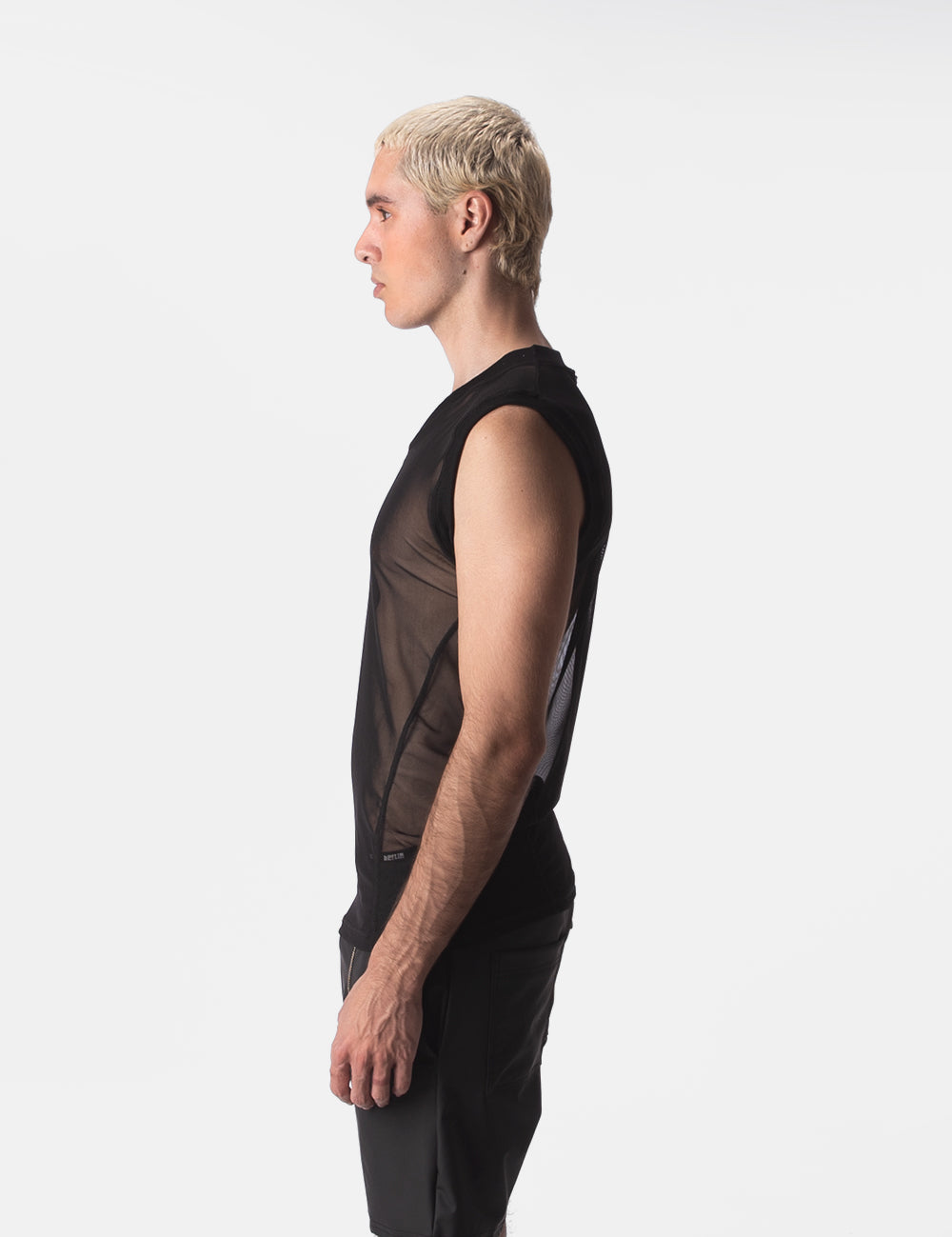 Barcode Berlin Muscle Mesh V-Neck Lolo. Made in Portugal. Party wear. gay man underwear party. Fetish wear. Black Gym workout gear