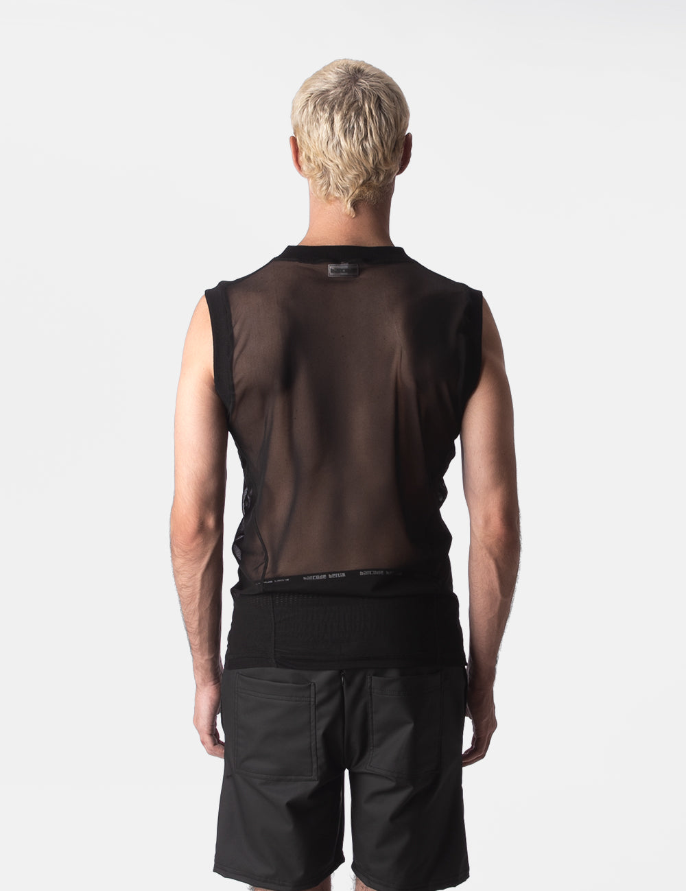 Barcode Berlin Muscle Mesh V-Neck Lolo. Made in Portugal. Party wear. gay man underwear party. Fetish wear. Black Gym workout gear