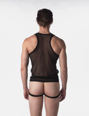 Barcode Berlin Mesh Drama Tank Top. Made in Portugal. Party wear. gay man underwear party. Fetish wear. Black Gym workout gear