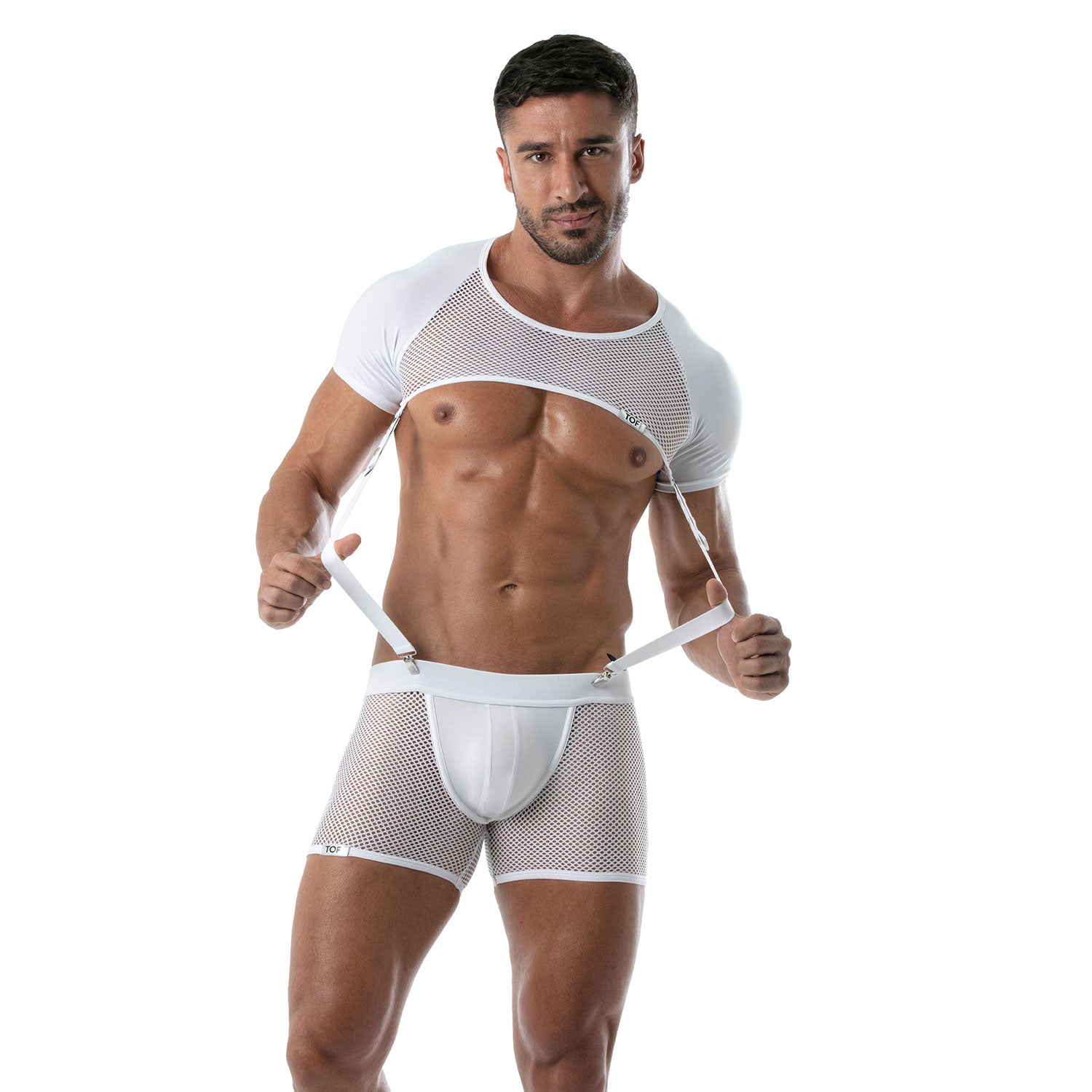 Mesh Shorts, inbuilt jockstrap TOF Paris, Made in France white