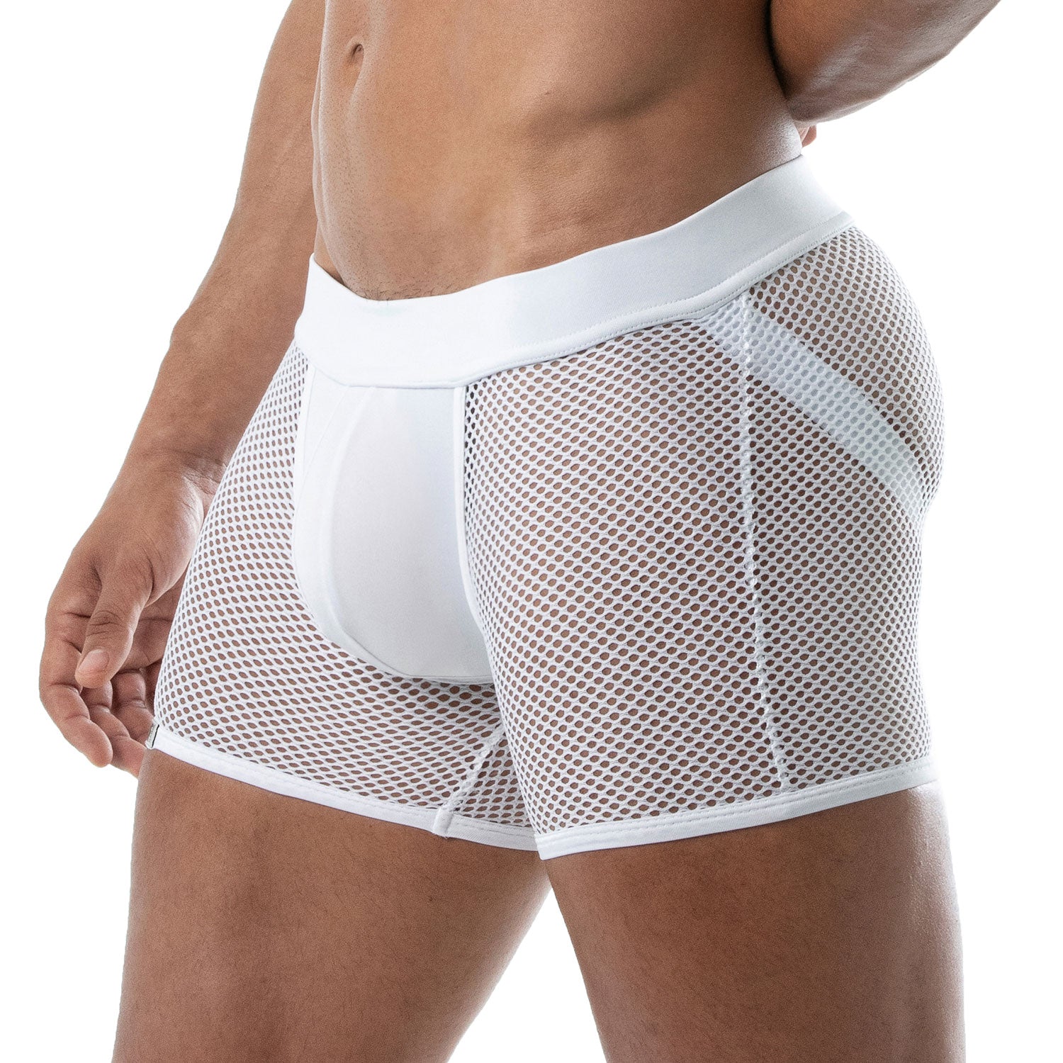 Mesh Shorts, inbuilt jockstrap TOF Paris, Made in France white