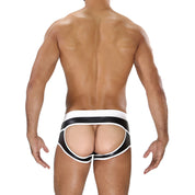 TOF Paris, made in France, Fetish wear, Party wear, bottomless, jockstrap, no bum boxer black and white