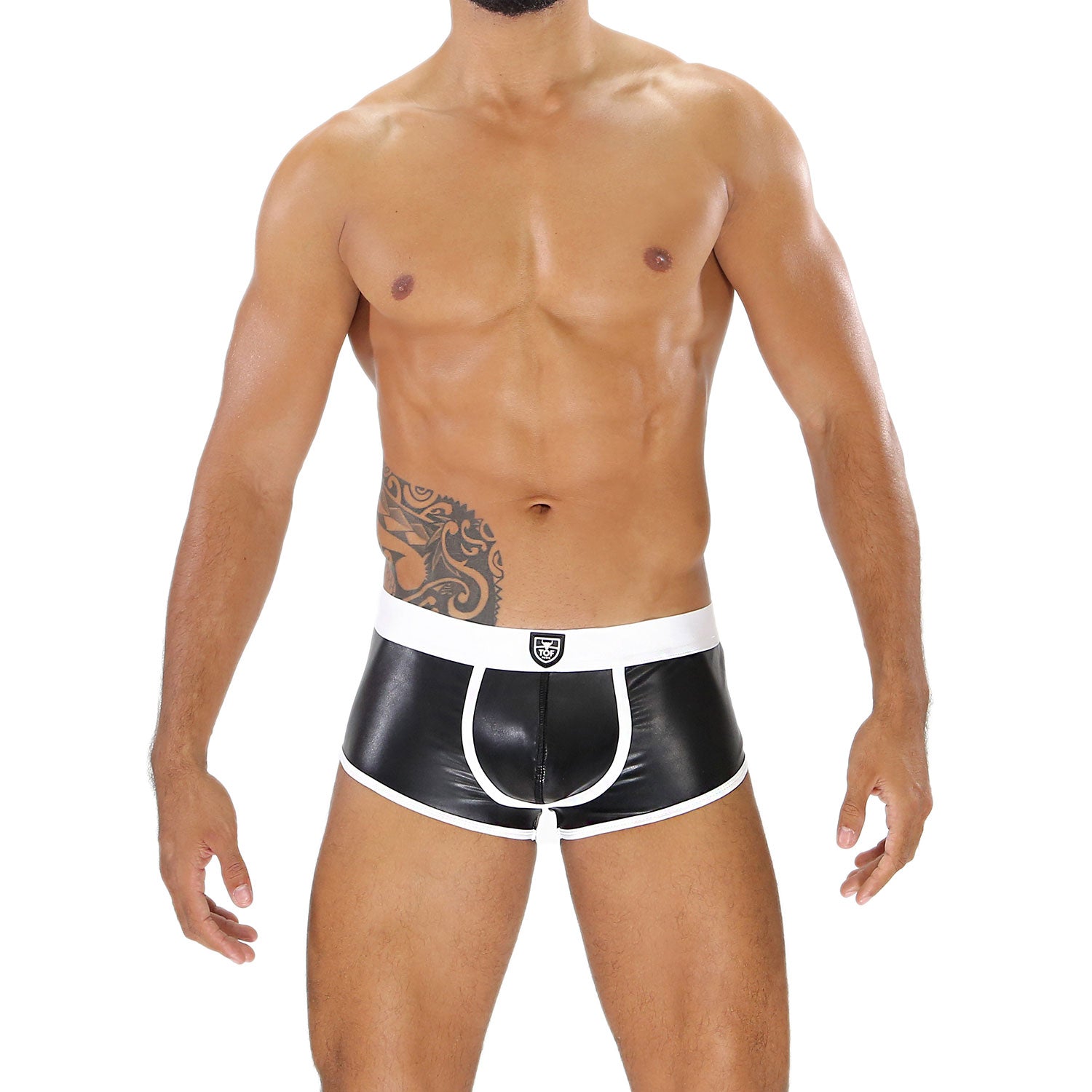 TOF Paris, made in France, Fetish wear, Party wear, bottomless, jockstrap, no bum boxer black and white Sexy look for underwear partys