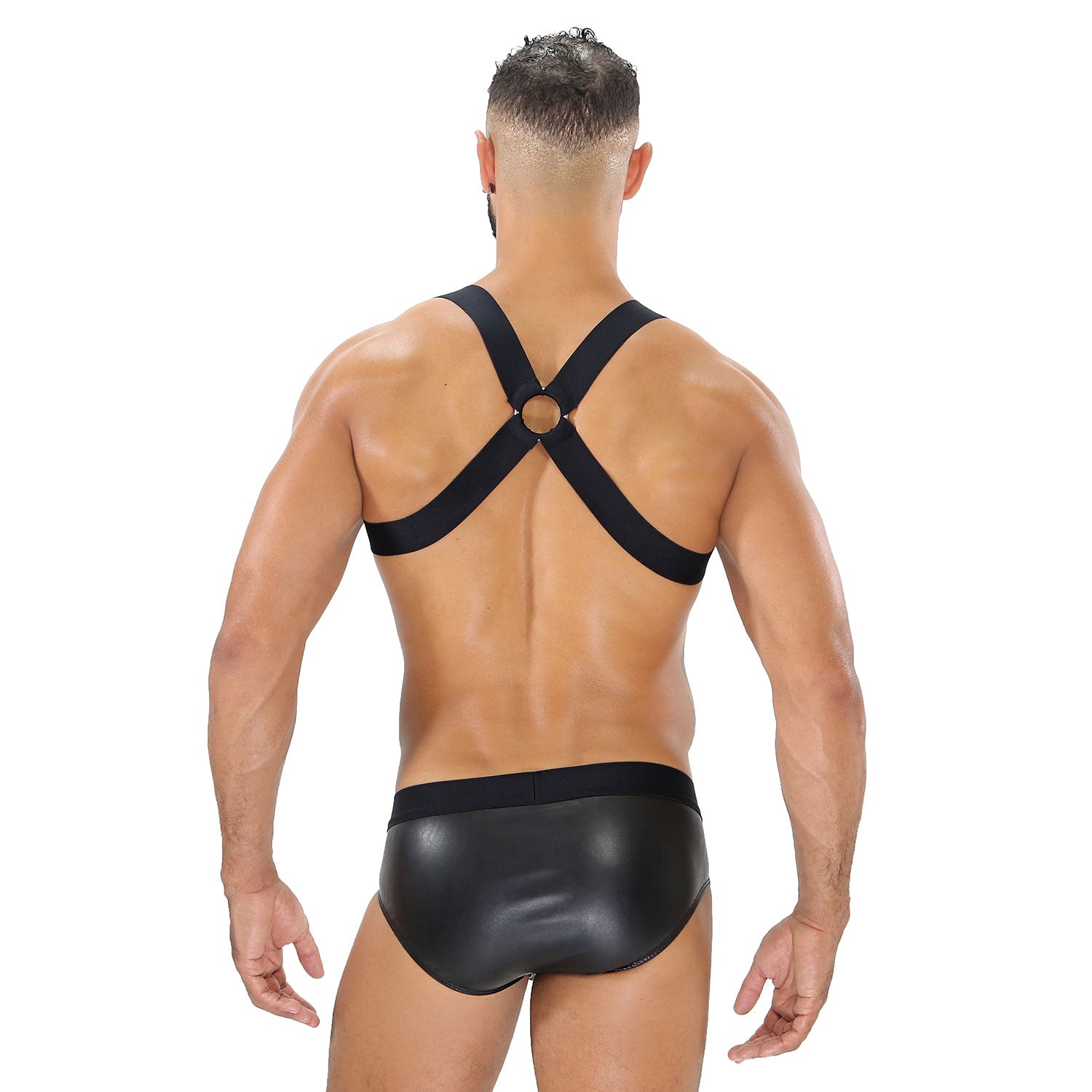 TOF Paris, made in France, Fetish wear, Party wear, cross chest harness. Sexy look for underwear party's black