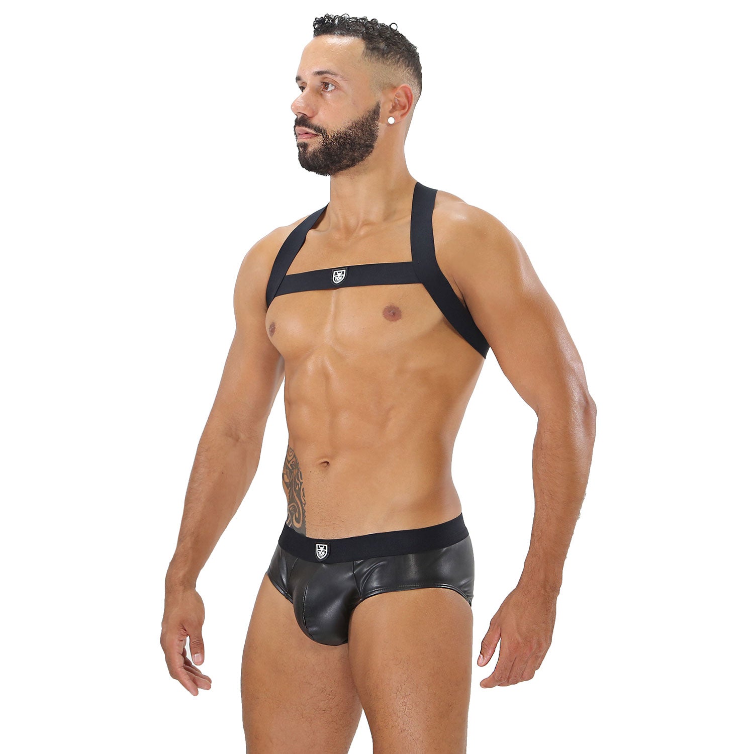 TOF Paris, made in France, Fetish wear, Party wear, cross chest harness. Sexy look for underwear party's black