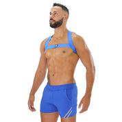 TOF Paris, made in France, Fetish wear, Party wear, cross chest harness. Sexy look for underwear party's blue