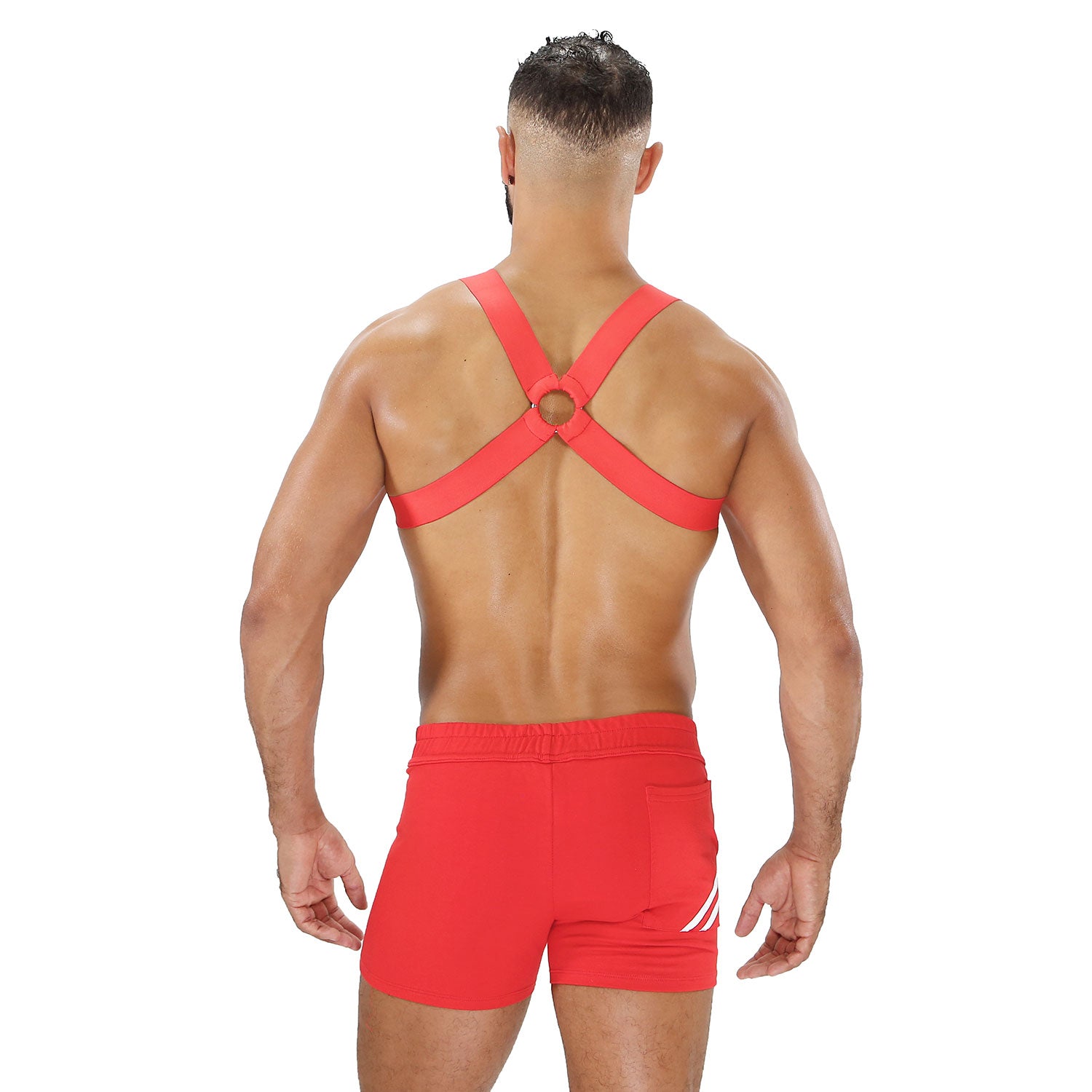 TOF Paris, made in France, Fetish wear, Party wear, cross chest harness. Sexy look for underwear party's RED