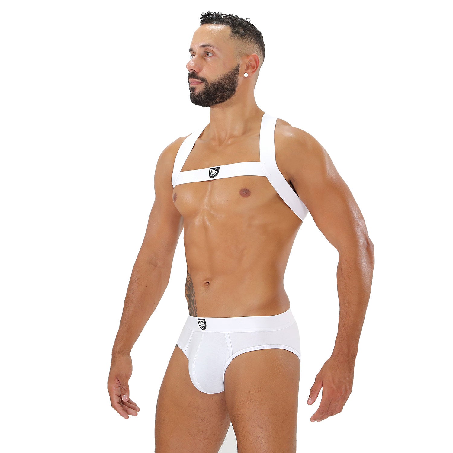 TOF Paris, made in France, Fetish wear, Party wear, cross chest harness. Sexy look for underwear party's WHITE