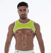 TOF Paris Neon Mesh Harness, Made in France. Harness Mesh Neon. underwear party. Fetish, party wear. Neon Yellow