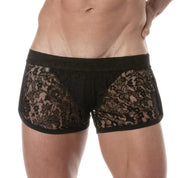 TOF Paris Lace Retro Short, Made in France. shorts for underwear party. Fetish black lace