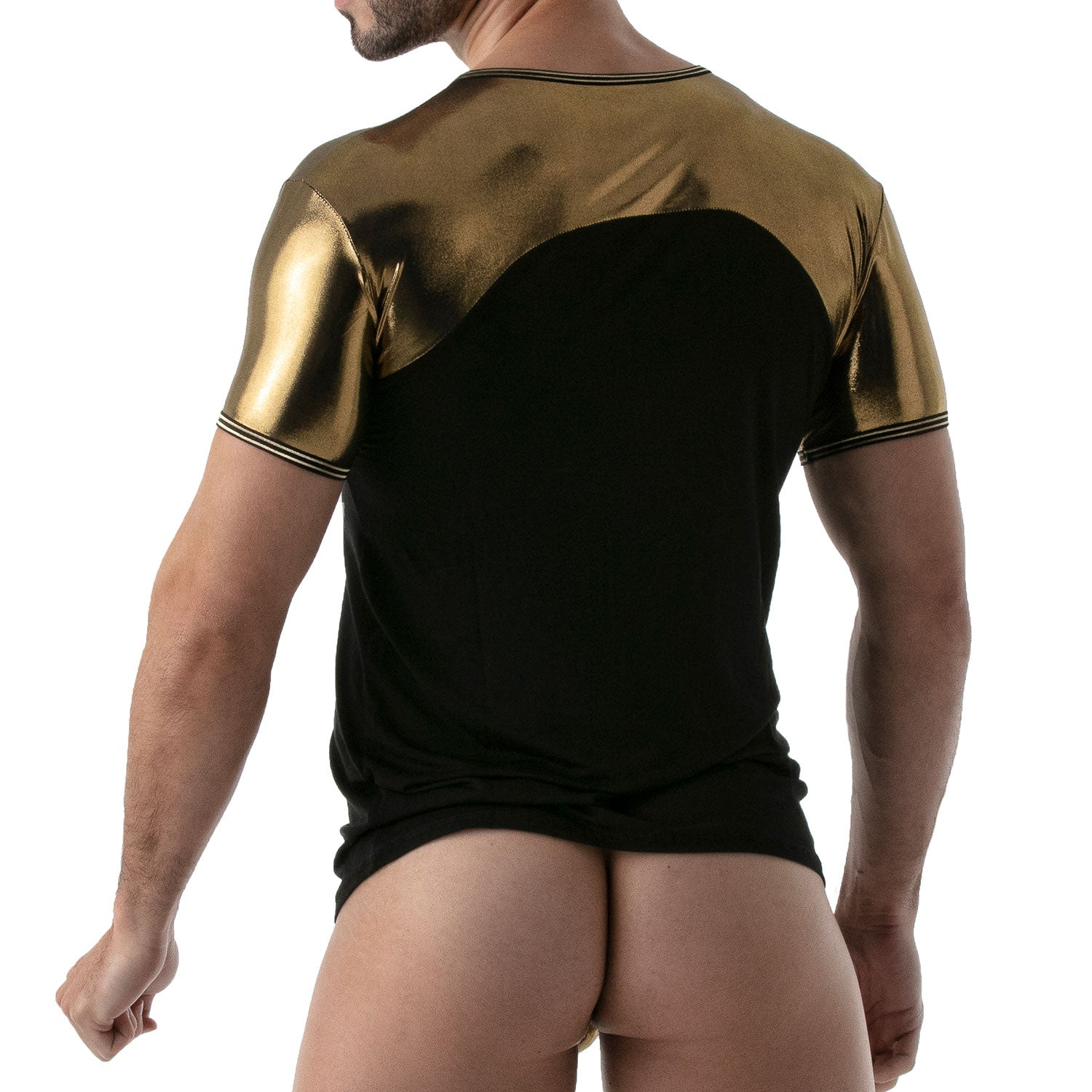 TOF Paris Metal T-Shirt. Made in France. Party wear. clothes to stand out. underwear party clothes. gold tshirt