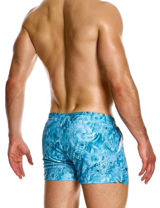 Modus Vivendi Origami Swim Shorts Made in Greece. Party wear.  Fetish gear. blue floral swim shorts