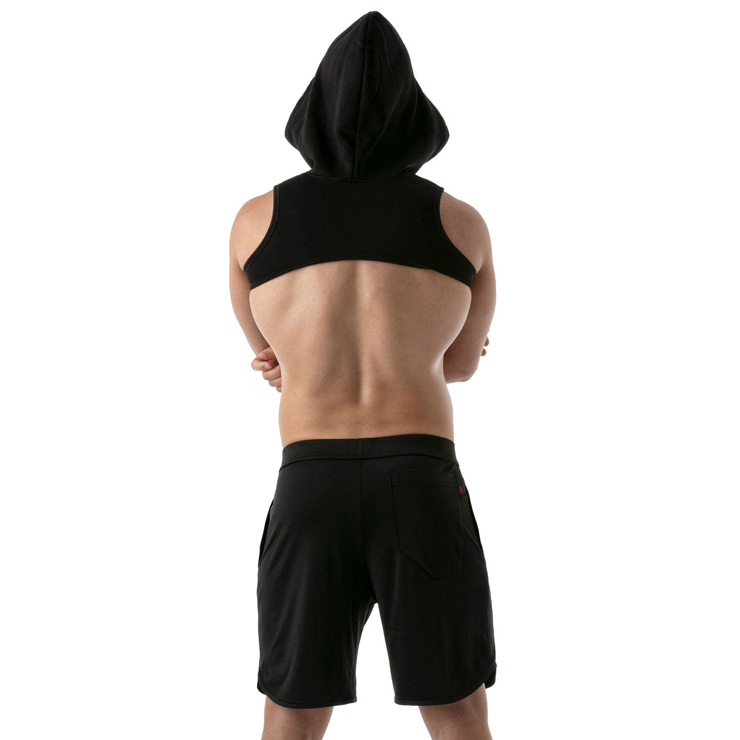 TOF Paris Paris Hoodie Harness Black. Made in France. cropped top hooded. Mens gym wear. party wear. fetish wear. Black