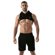 TOF Paris Paris Hoodie Harness Black. Made in France. cropped top hooded. Mens gym wear. party wear. fetish wear. Black