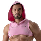 TOF Paris Paris Hoodie Harness pink. Made in France. cropped top hooded. Mens gym wear. party wear. fetish wear. Pink