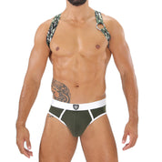 TOF Paris Party Boy Elastic Harness Camo. Made in France. party wear, fetish wear green