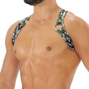 TOF Paris Party Boy Elastic Harness Camo. Made in France. party wear, fetish wear green