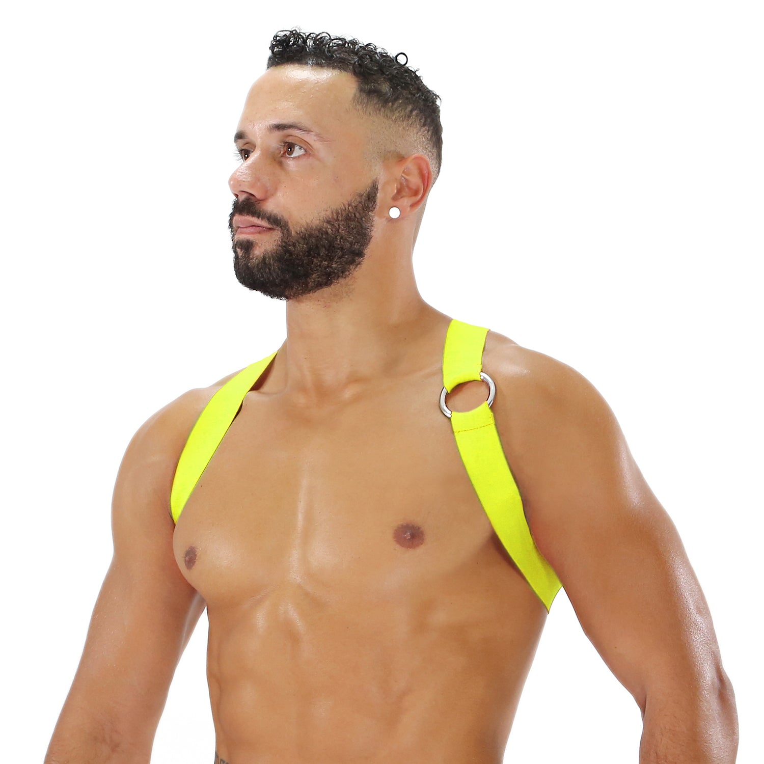 TOF Paris Party Boy Elastic Harness Neon. Made in France. party wear, fetish wear. yellow