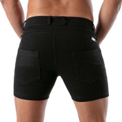 TOF Paris Patriot Mid Thigh Chino Shorts. Made in France. Tight Mens shorts. black