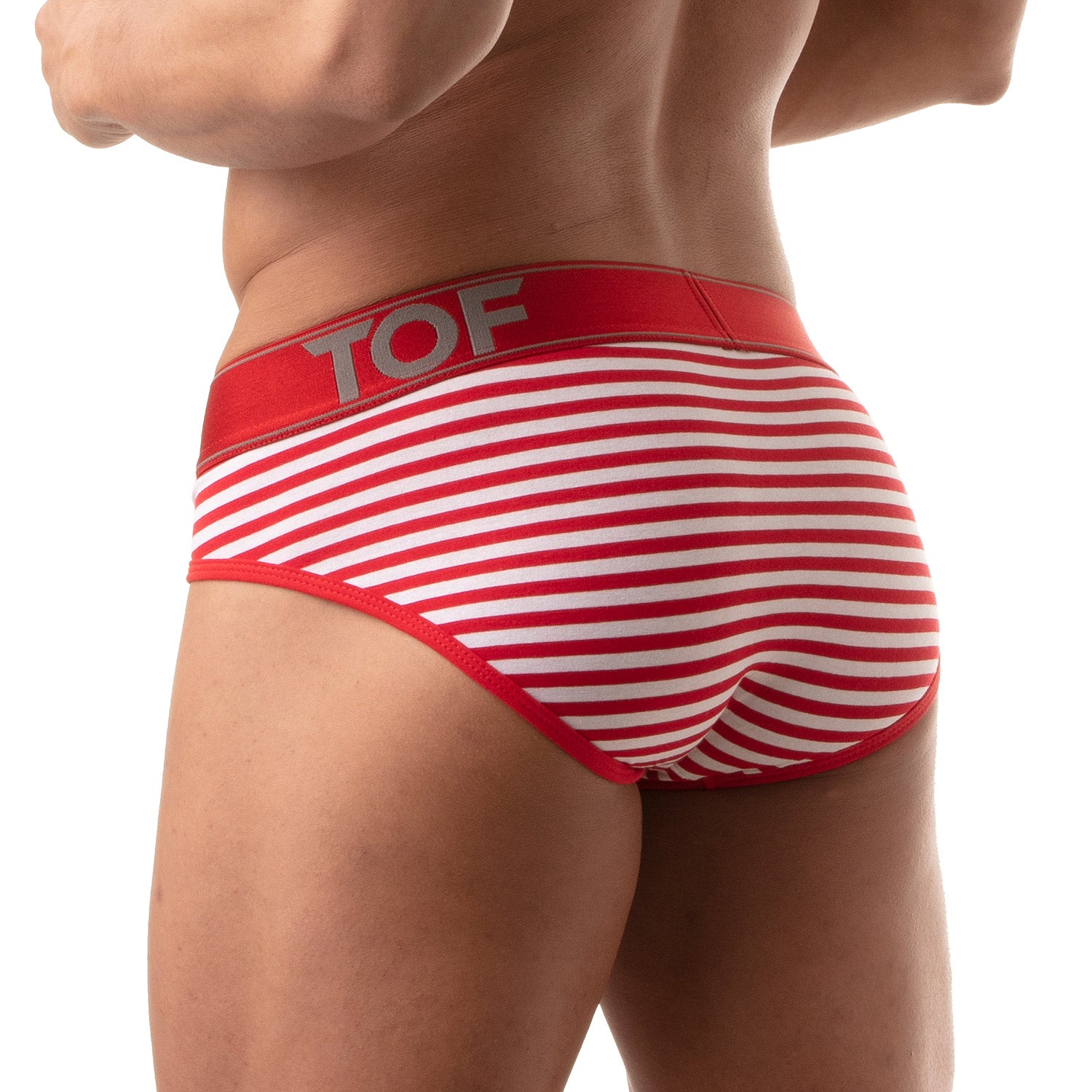 TOF Paris, made in France, breathable briefs. everyday cotton briefs. ultra comfort. sailor briefs, luxury sexy stripes. Red and white party wear 