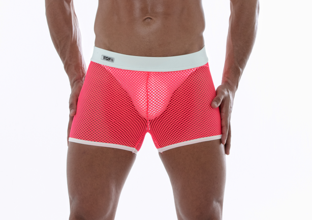 TOF Paris Neon Mesh shorts, Made in France. Shorts Mesh Neon. underwear party. Fetish, party wear. Neon Pink