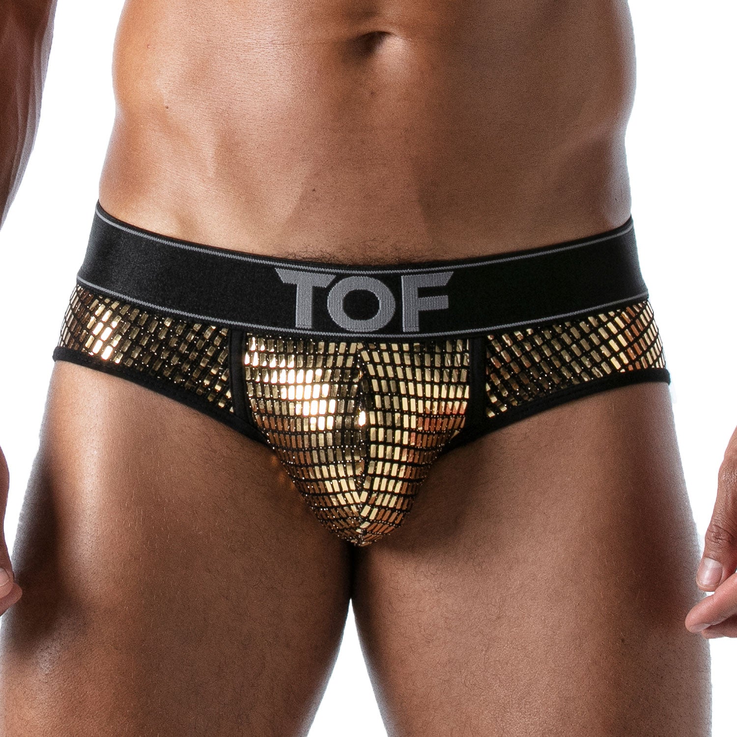 TOF Paris Star Brief Gold. Made in France. Party wear. Fetish wear gay pride. 