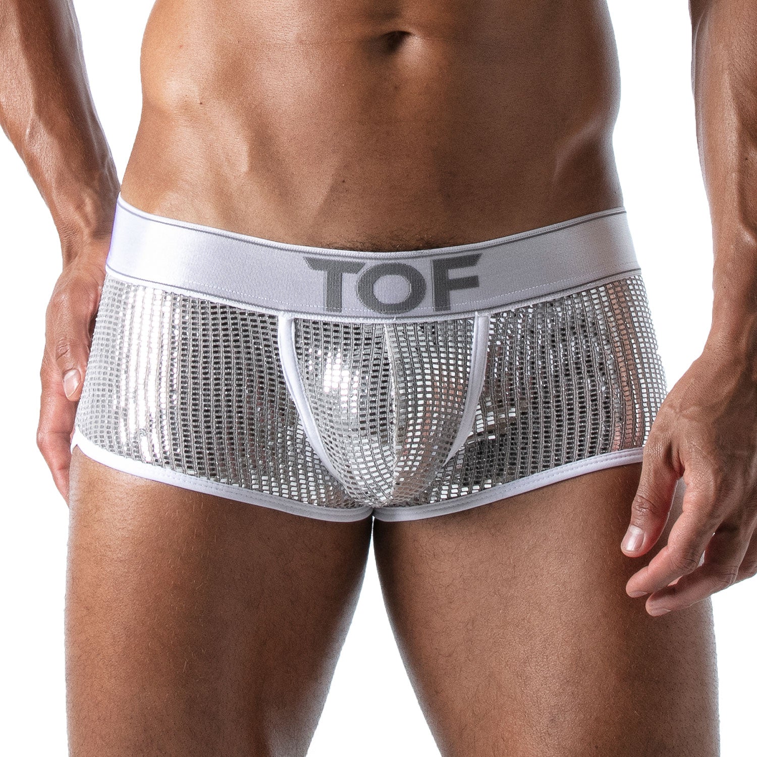 TOF Paris Star Trunk boxer brief Silver. Made in France. Party wear. Fetish wear gay pride.