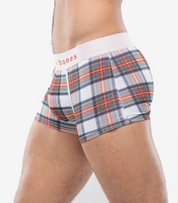 Skull and Bones Tartan Plaid Trunk White. Mens trunk. boxer Briefs