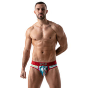 TOF Paris Tie Dye Push Up Brief. Made in France. Party wear. Fetish wear gay pride. red low cut