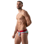 TOF Paris Tie Dye Push Up Brief. Made in France. Party wear. Fetish wear gay pride. red low cut