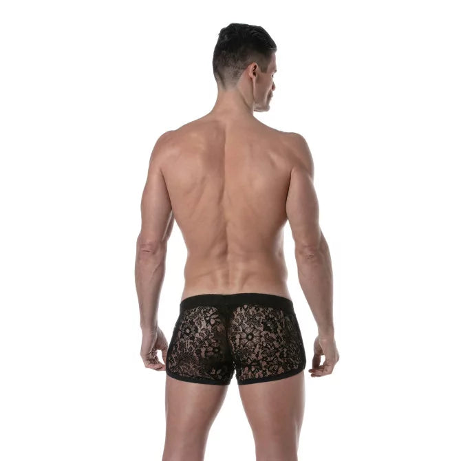 TOF Paris Lace Retro Short, Made in France. shorts for underwear party. Fetish black lace