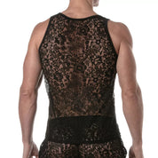 TOF Paris Lace Retro Tank Top, Made in France. Tank top for underwear party. Fetish black lace