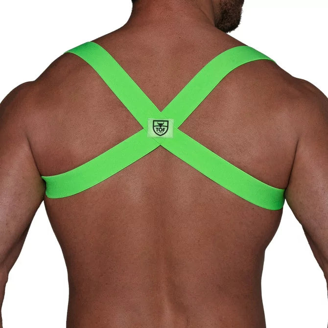 TOF Paris Party Boy Elastic Harness Neon. Made in France. party wear, fetish wear. Green