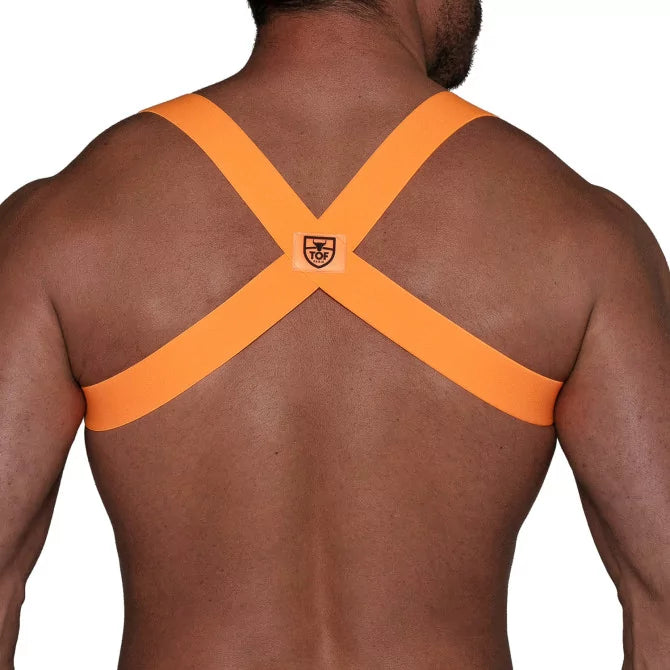 TOF Paris Party Boy Elastic Harness Neon. Made in France. party wear, fetish wear. Orange