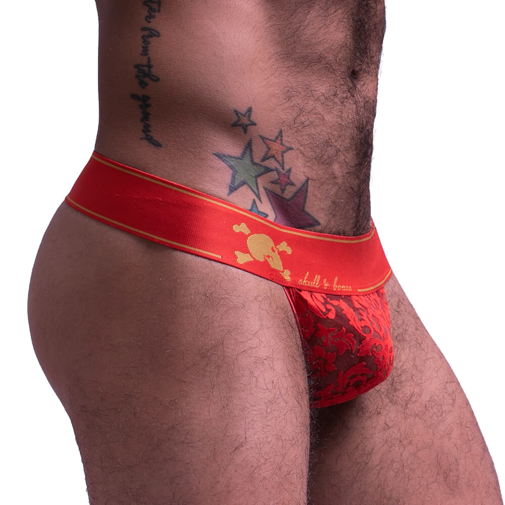 Skull & Bones Paisley Burnout Thong Red