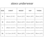 Alexx Underwear size chart
