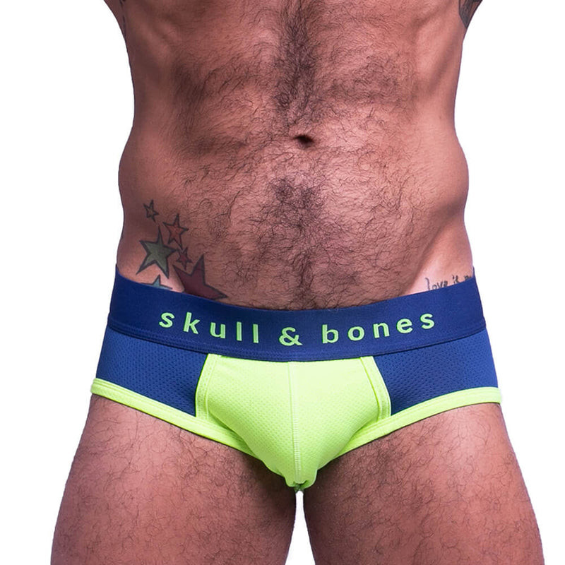 Skull & Bones Sport Mesh Brief Navy Neon Green